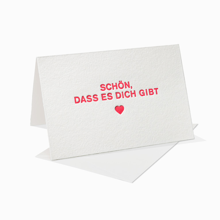 Letterpress Grußkarten / Klappkarte / Liebe / Love / Frau / Mann / Schön, dass es Dich gibt / Herz