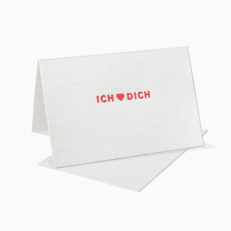Letterpress Grußkarten / Klappkarte / Ich liebe Dich / Herz / Rot / Love