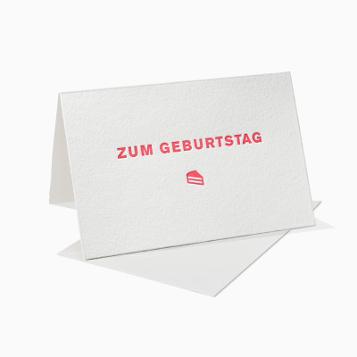 Letterpress Klappkarte / Grußkarte - Zum Geburtstag - Kuchen - Rot