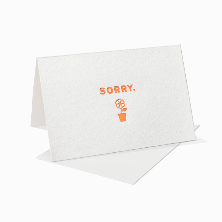 Letterpress Grußkarten / Klappkarte / Sorry / Entschuldigung / Blume / Blumentopf