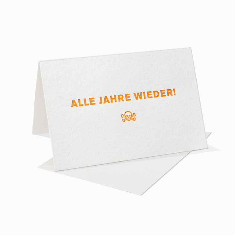 Letterpress Grußkarte / Klappkarte / Alle Jahre wieder / Totenkopf