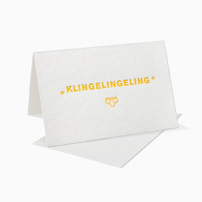 Letterpress Grußkarten / Klappkarte / Klingelingeling / Unterhose / Mann / Fun