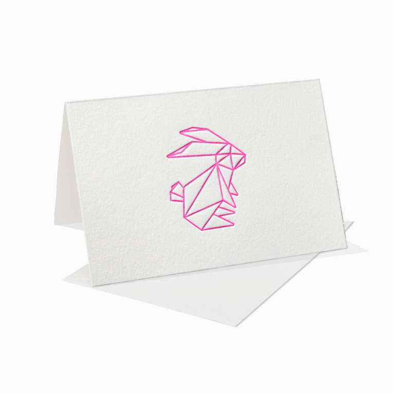Letterpress Grußkarte / Klappkarte / Osterhase Origami / Hase / Neon
