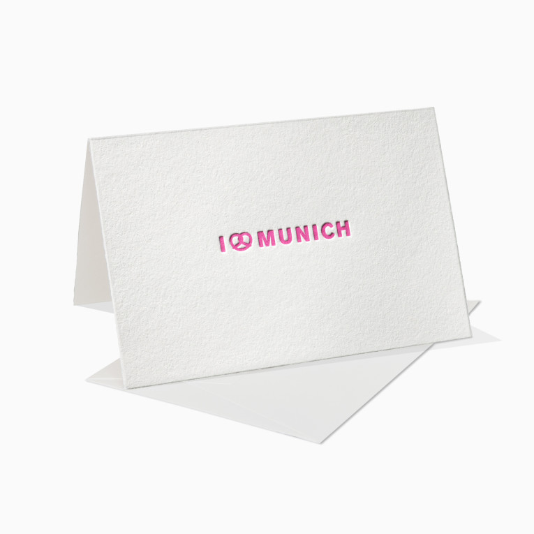 Letterpress Grußkarten / Klappkarte / I Love Munich / München / Breze / Brezel