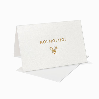 Letterpress Klappkarte / Grußkarte / Karte - Ho Ho Ho - Rehntier - Weihnachten