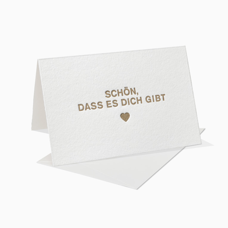 Letterpress Grußkarten / Klappkarte / Schön, dass es Dich gibt / Herz / Gold / Liebe / Mann / Frau / Geburtstag / Muttertag